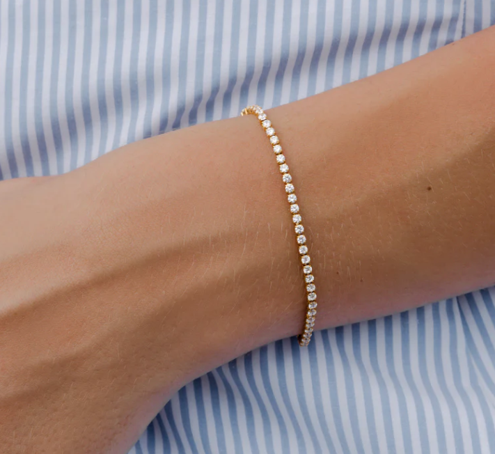 Waterproof 2mm Diamond Tennis Bracelet- Gold