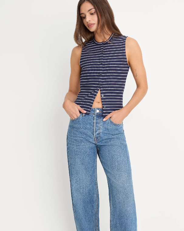 The Rib Splay Top- Simple Stripe Horizon Ink