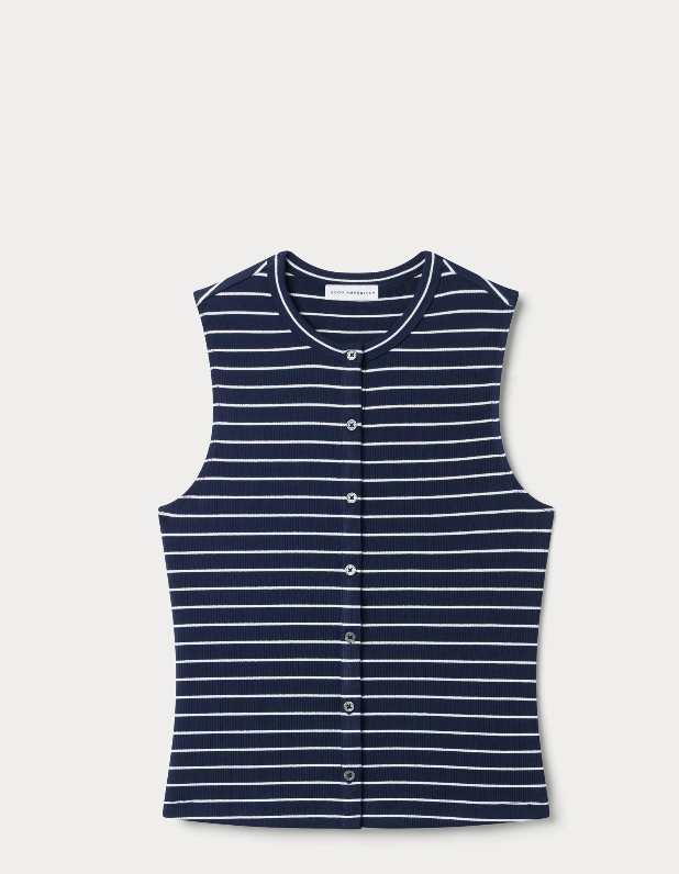The Rib Splay Top- Simple Stripe Horizon Ink