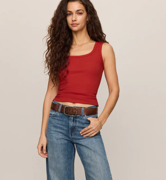 Larkin Embroidered Tank- Chili Pepper