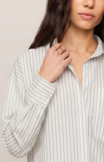 Favorite Striped Button Up Top- White