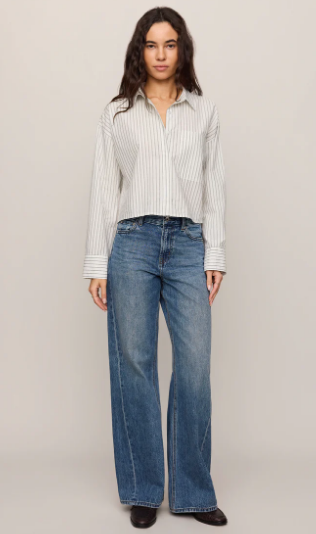Favorite Striped Button Up Top- White