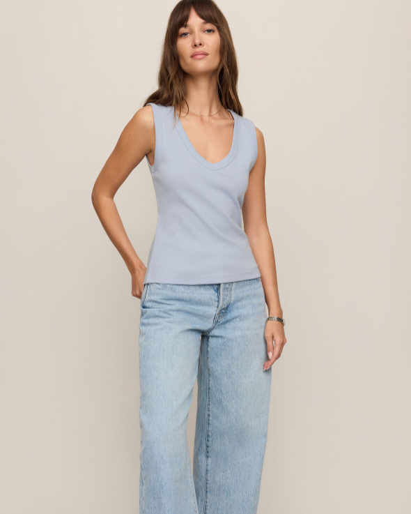 Ellie V Neck Tank- Skyline