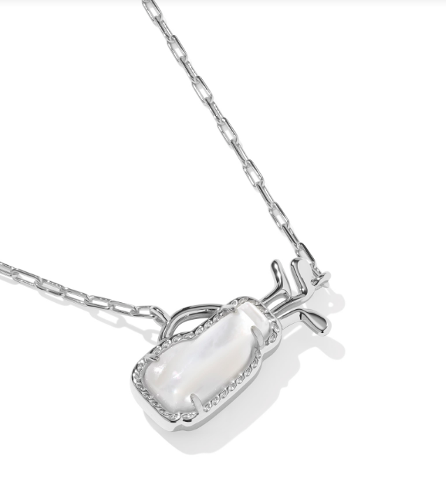 Golf Short Pendant Necklace- Rhod Ivory MOP
