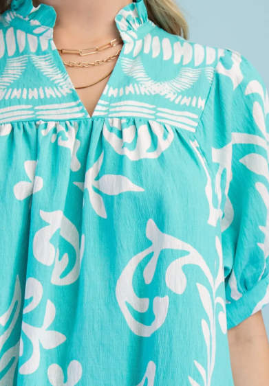 Airy Ruffled V-Neck Dress- Aqua Mix
