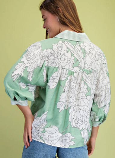 Arla Floral Top- Sage Mix