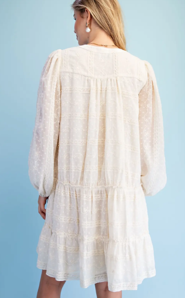 Marcia V-Neck Emb. Dot Dress- Natural