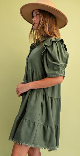 Oli Button Up Dress- Olive