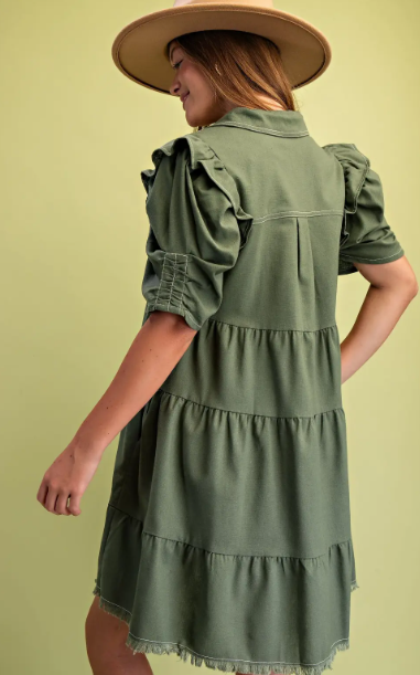 Oli Button Up Dress- Olive