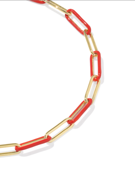 Courtney Enamel Link &amp; Chain Bracelet Gold Red Enamel