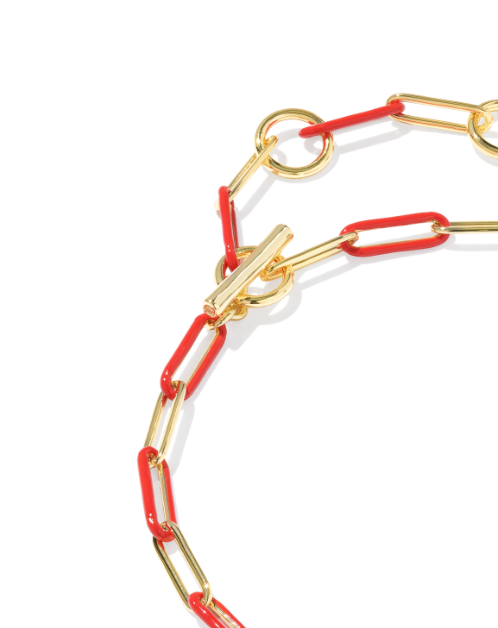 Courtney Enamel Link &amp; Chain Bracelet Gold Red Enamel