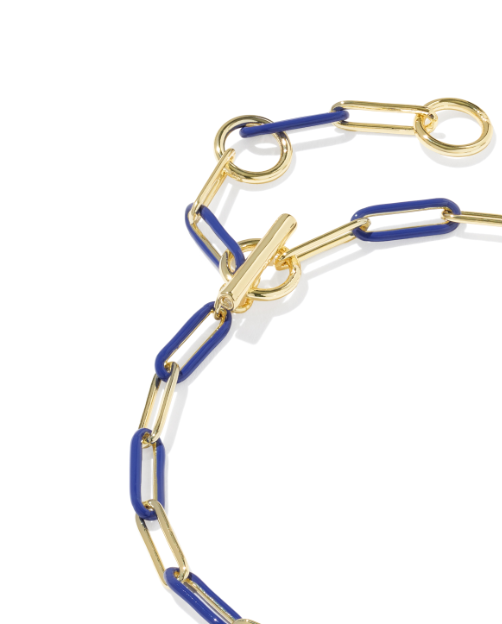 Courtney Enamel Link &amp; Chain Bracelet Gold Blue Enamel
