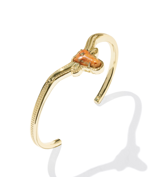 Longhorn Cuff Bracelet Gold Variegated Orange Magnesite