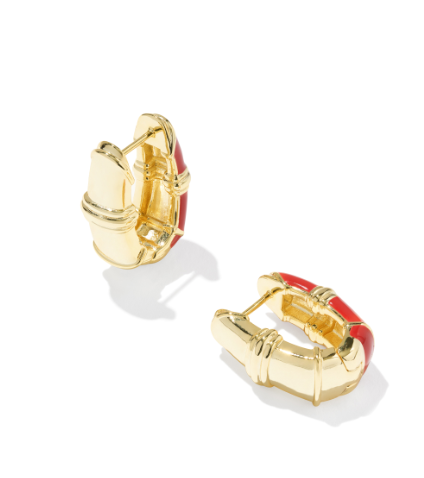 Courtney Enamel Huggie Earrings Gold Red Enamel