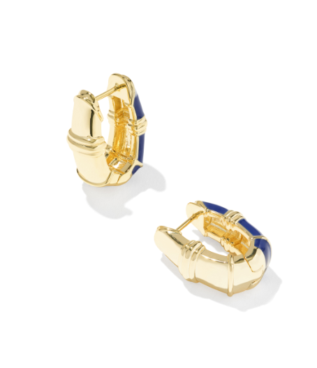 Courtney Enamel Huggie Earrings Gold Blue Enamel