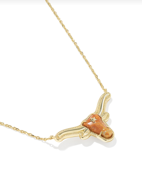 Longhorn Short Pendant Necklace Gold Variegated Orange Magnesite