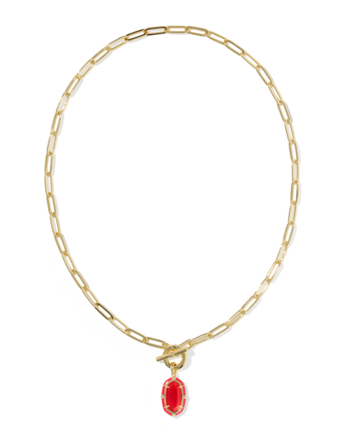 Elisa Enamel Link &amp; Chain Necklace Gold Red Illusion
