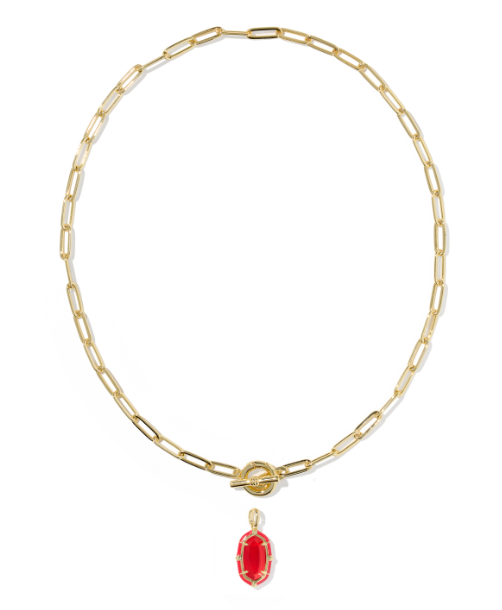 Elisa Enamel Link &amp; Chain Necklace Gold Red Illusion
