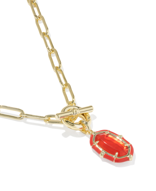 Elisa Enamel Link &amp; Chain Necklace Gold Red Illusion