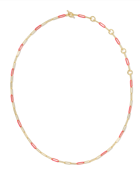 Courtney Enamel Link &amp; Chain Necklace Gold Red Enamel