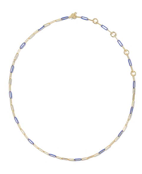 Courtney Enamel Link &amp; Chain Necklace Gold Blue Enamel