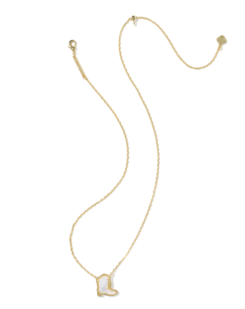Drill Team Boot Pendant Necklace Gold Ivory MOP