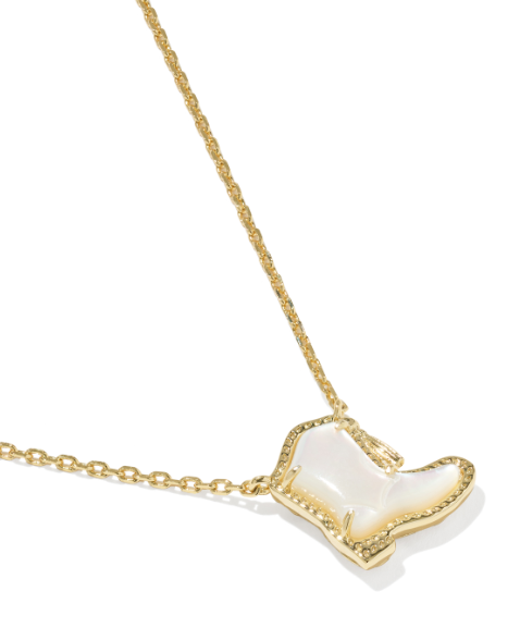 Drill Team Boot Pendant Necklace Gold Ivory MOP