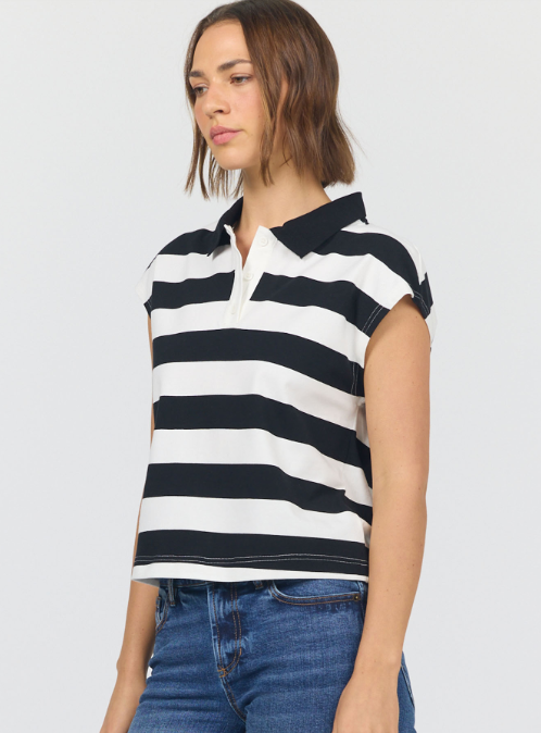 Tyra Polo Top- Black Stripe