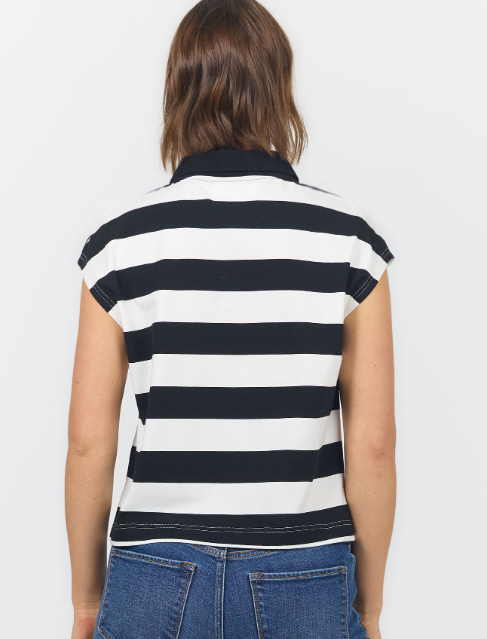 Tyra Polo Top- Black Stripe