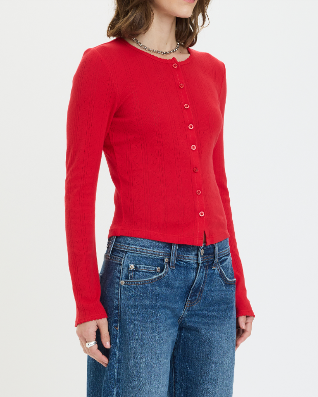 Stargazer Pointelle Cardigan- Cherry Bomb