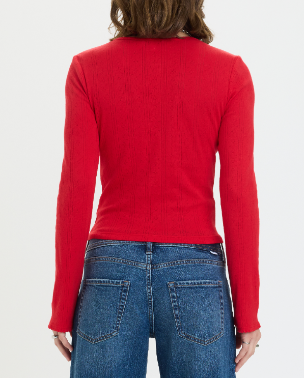 Stargazer Pointelle Cardigan- Cherry Bomb