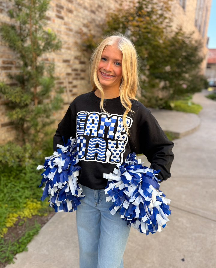 Funky Game Day Sweatshirt w/ Glitter Puff- Black