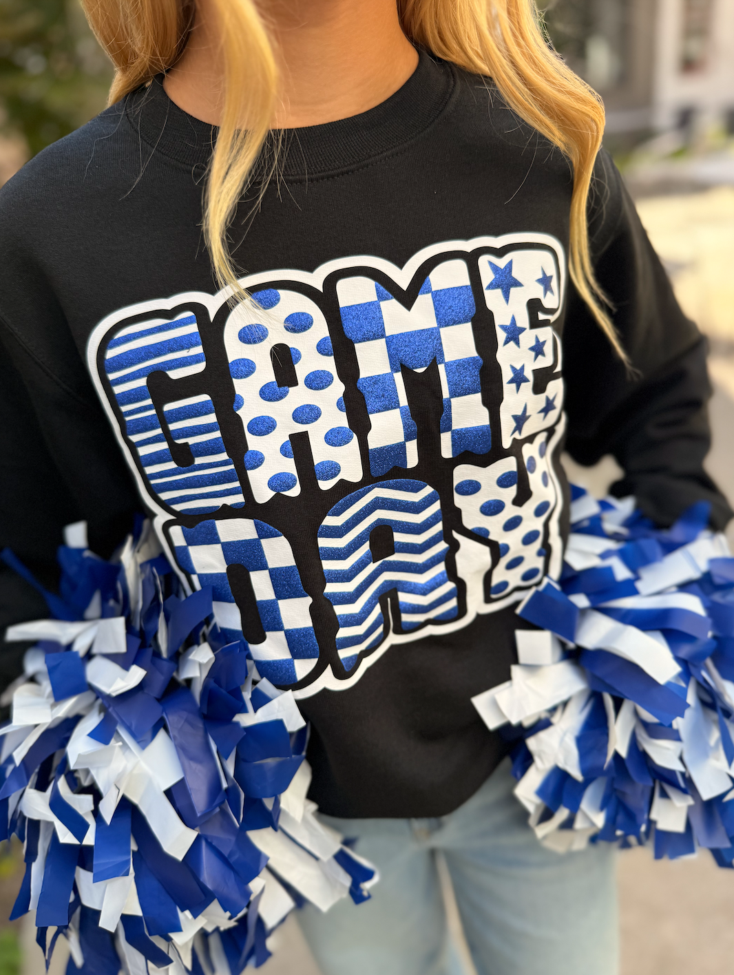 Funky Game Day Sweatshirt w/ Glitter Puff- Black