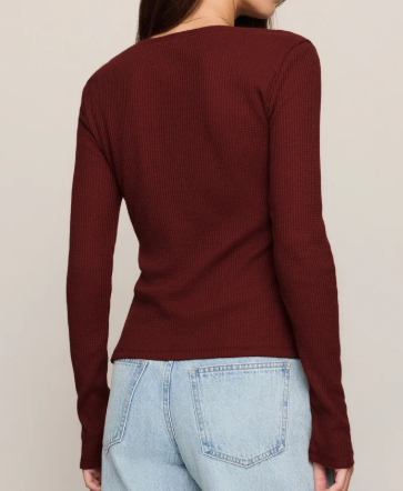Albany Waffle Button Up- Velvet Rouge