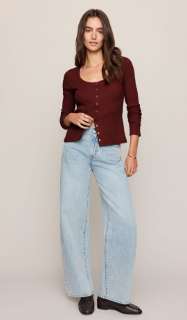 Albany Waffle Button Up- Velvet Rouge