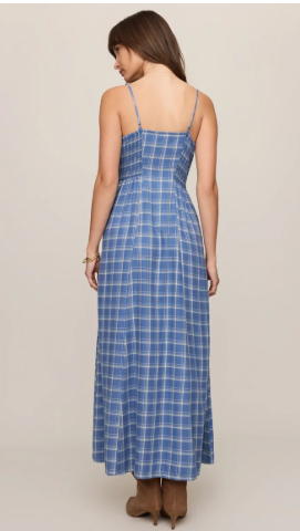 Angel Eyes Plaid Midi Dress- Mystic Blue