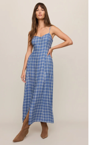 Angel Eyes Plaid Midi Dress- Mystic Blue