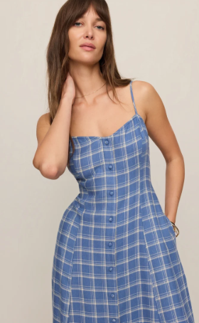 Angel Eyes Plaid Midi Dress- Mystic Blue