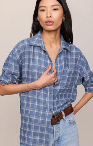 River Plaid Button Up- Mystic Blue