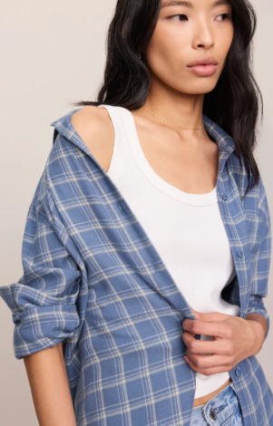 River Plaid Button Up- Mystic Blue