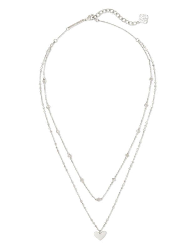Ari Heart Multi Strand Necklace- Rhodium