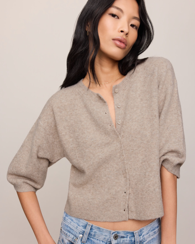 Valor Short Sleeve Cardigan- Natural Heather