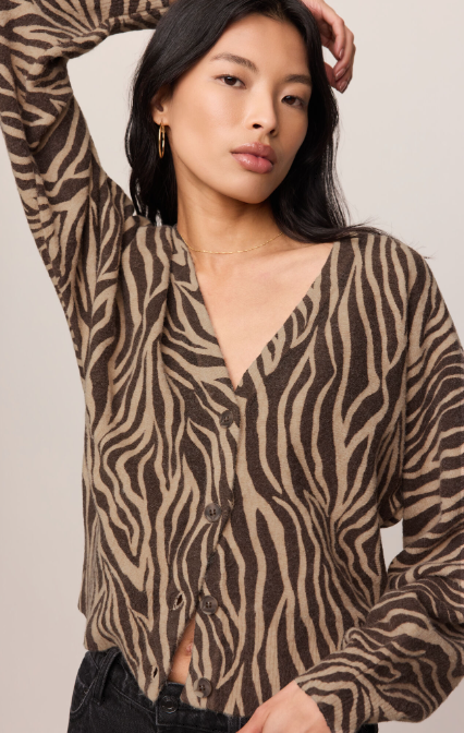 All The Wild Zebra Cardigan- Dark Chocolate