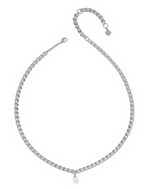 Oakland Pearl Chain Necklace Rhodium Freshwater Cultured