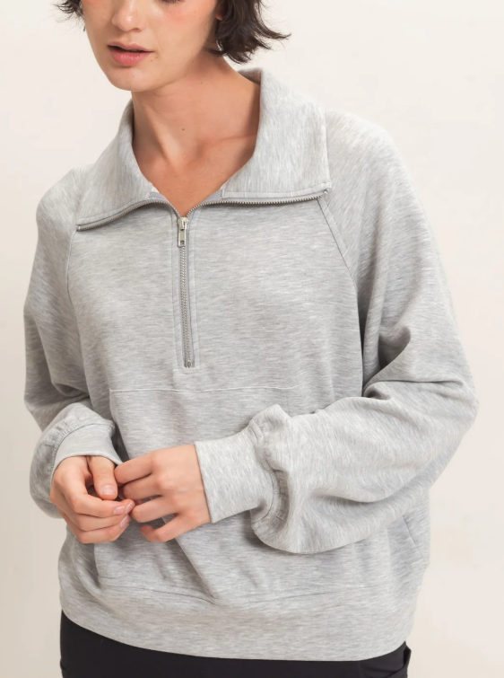 Tyla Half-Zip Pullover- Heather Gray