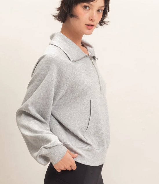 Tyla Half-Zip Pullover- Heather Gray