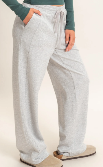 Tyla Elastic Waist Straight Leg Pant- Heather Gray