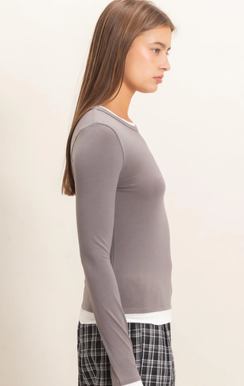 Zila Layered LS Top- Charcoal