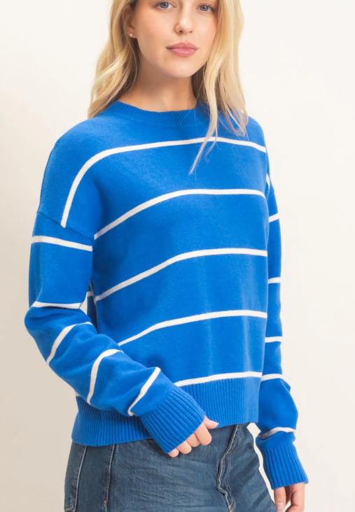 Dallas Striped Ribbed Sweater- Blue