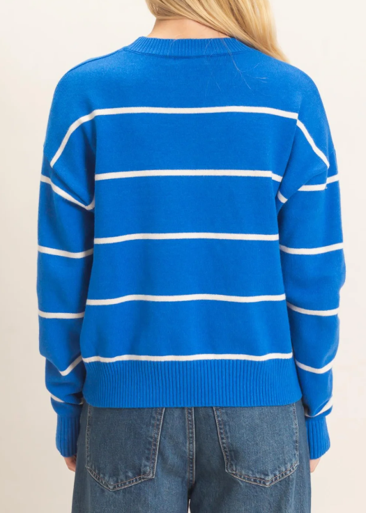 Dallas Striped Ribbed Sweater- Blue